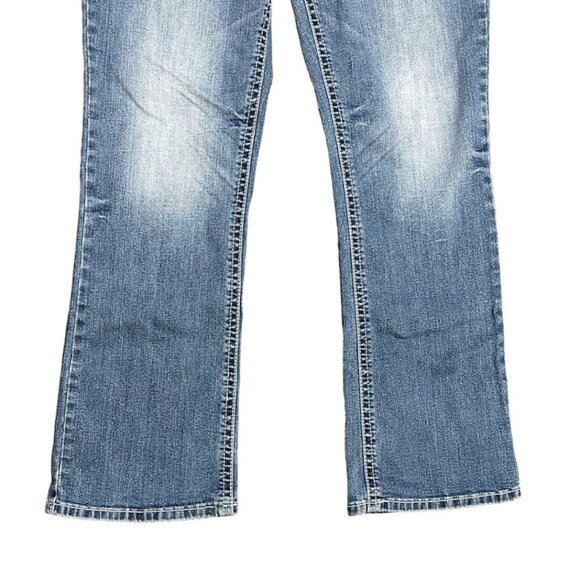 Soundgirl Jeans Juniors 17 Blue Bootcut Studs Bling Thick Stitch Fluer De Lis - Picture 7 of 16